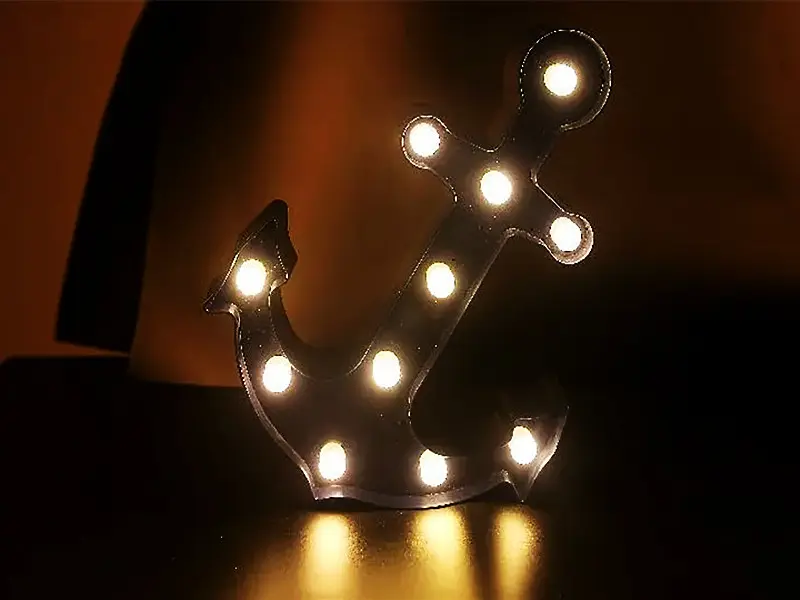 Anchor Shaped LED Marquee Sign LIGHT Vintage Plastic Table Night Light Wall Lamps Battery Operated Indoor Decoration